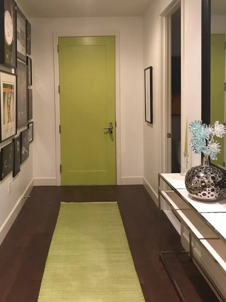 Bright colored entry way high-rise